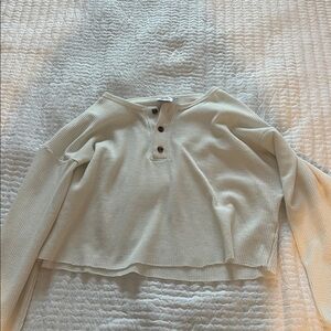 Princess Polly white Waffle Knit Henley Top, size: 6